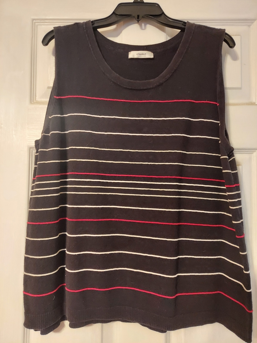CJ Banks Black Sleeveless Tank with White and Red Stripes